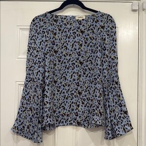 L'AGENCE Blue and Black Bell Sleeve Blouse